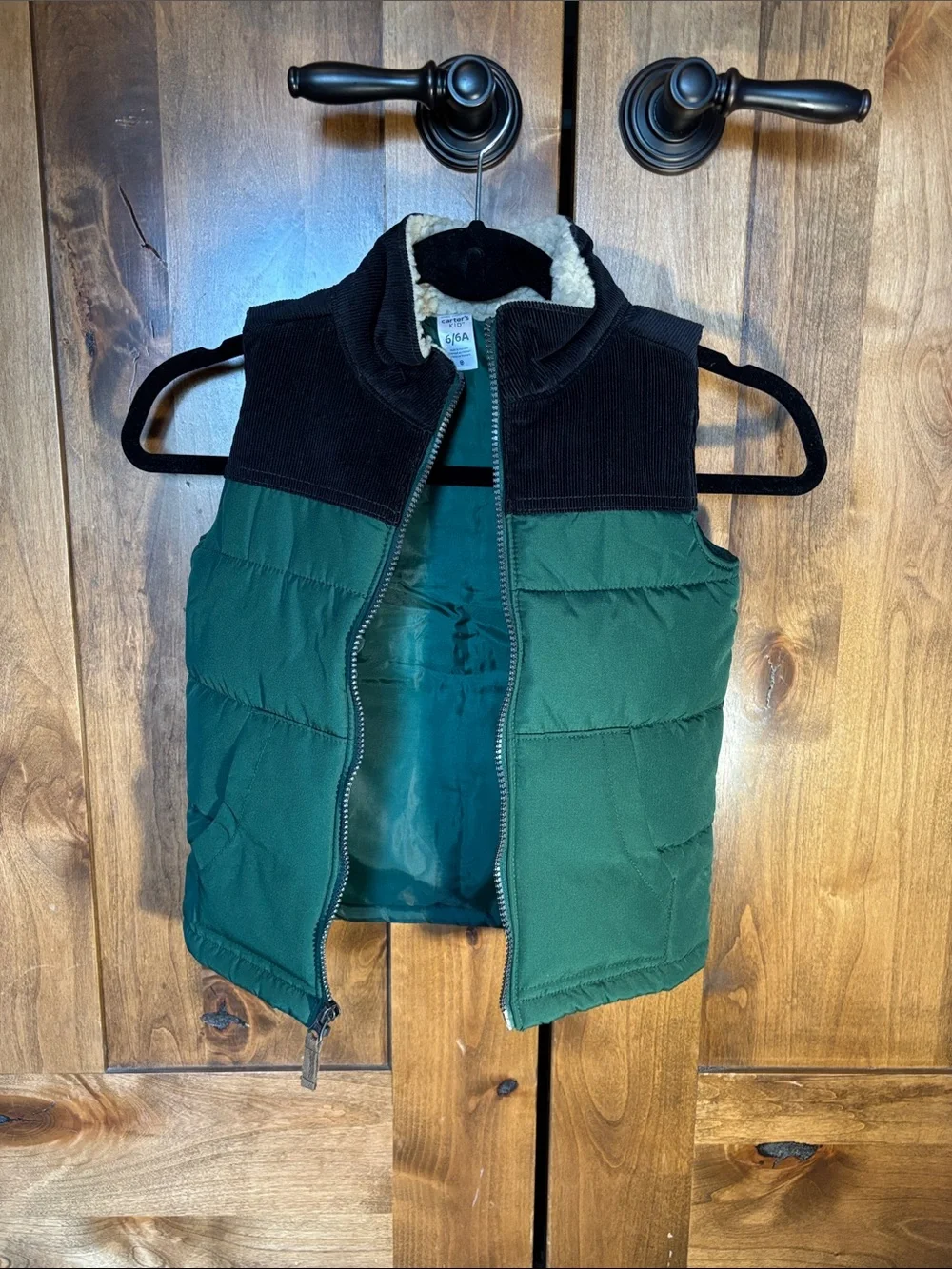 Carter’s Green Puffer Vest with Black Corduroy Collar